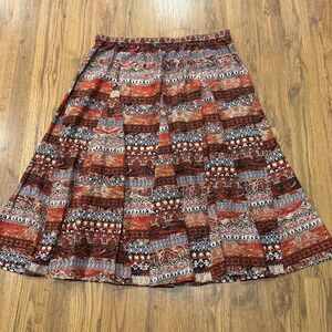 Chicos Maxi Skirt Womens 3 US XL Silk Cotton Stretch Waist Long Red Orange Tan